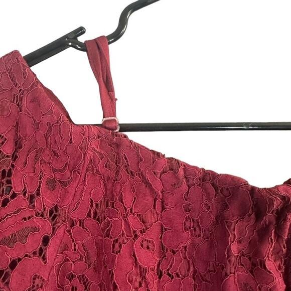No Boundaries Maroon Lace Applique Eyelash Trim Short Sleeve Blouse Women Sz L - Picture 6 of 9
